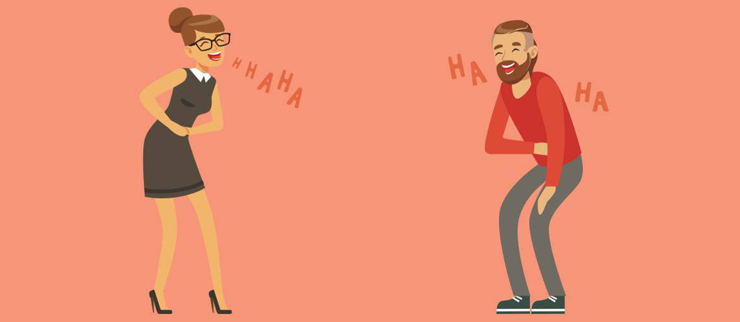A cartoon illustration of a man and woman laughing together in an article about the top 10 best bra puns