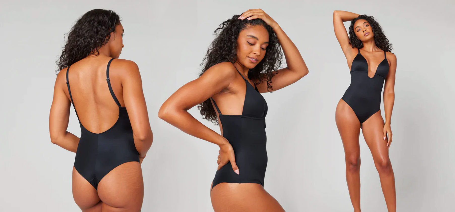 Black one-piece swimsuit with thin straps and plunging neckline featured in top 10 best shapewear australia 2025