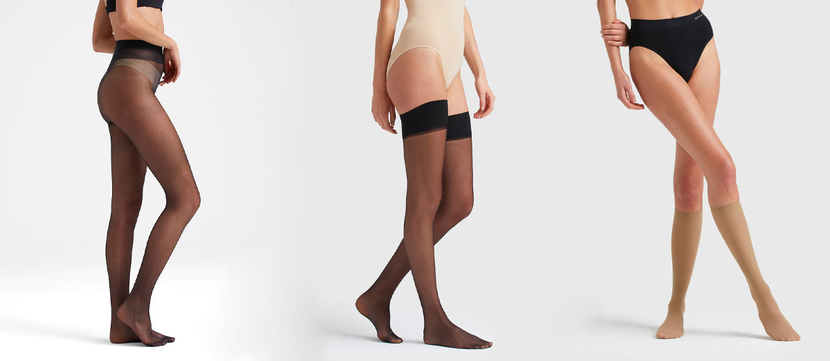 Black sheer thigh-high stockings with a solid elastic band at the top featured in hosiery the complete guide