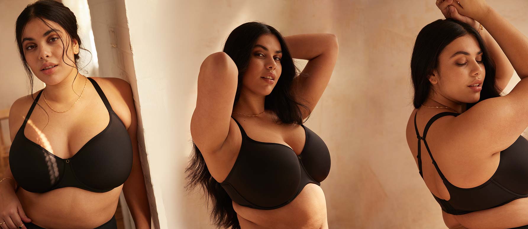 Black plus size underwire bra with thin straps and smooth seamless design for comfortable everyday wear