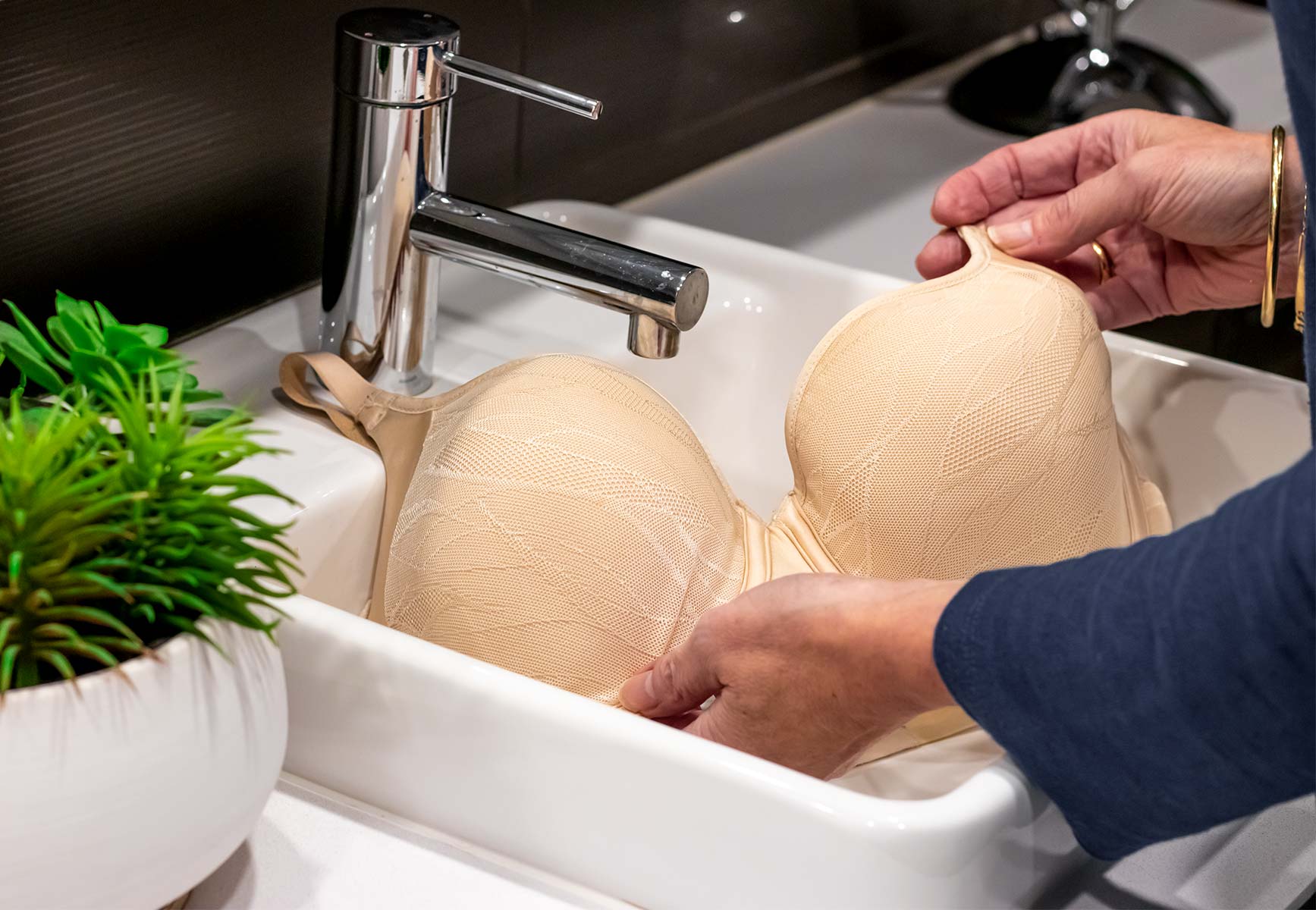 Beige mesh bra with smooth seamless design illustrating why caring for your lingerie matters