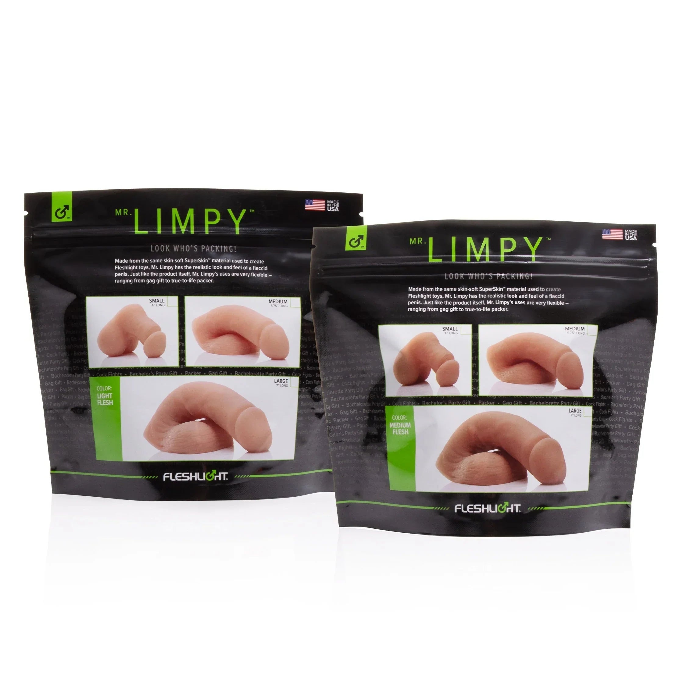 Black and green packaged mr male stroker from the Fleshlight collection shown from the back side