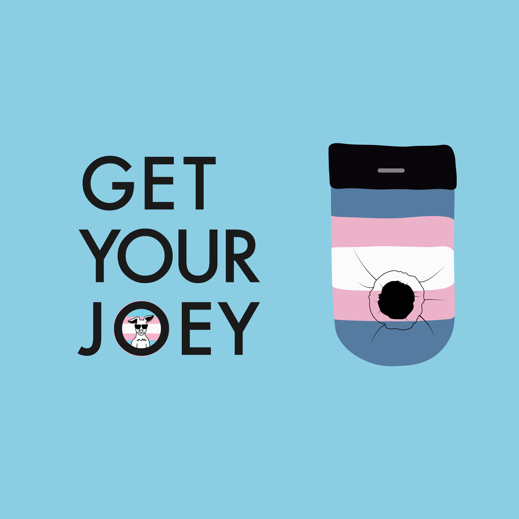 Back of a striped phone case with pink white and blue bands featuring a black hole design from get your joey collection