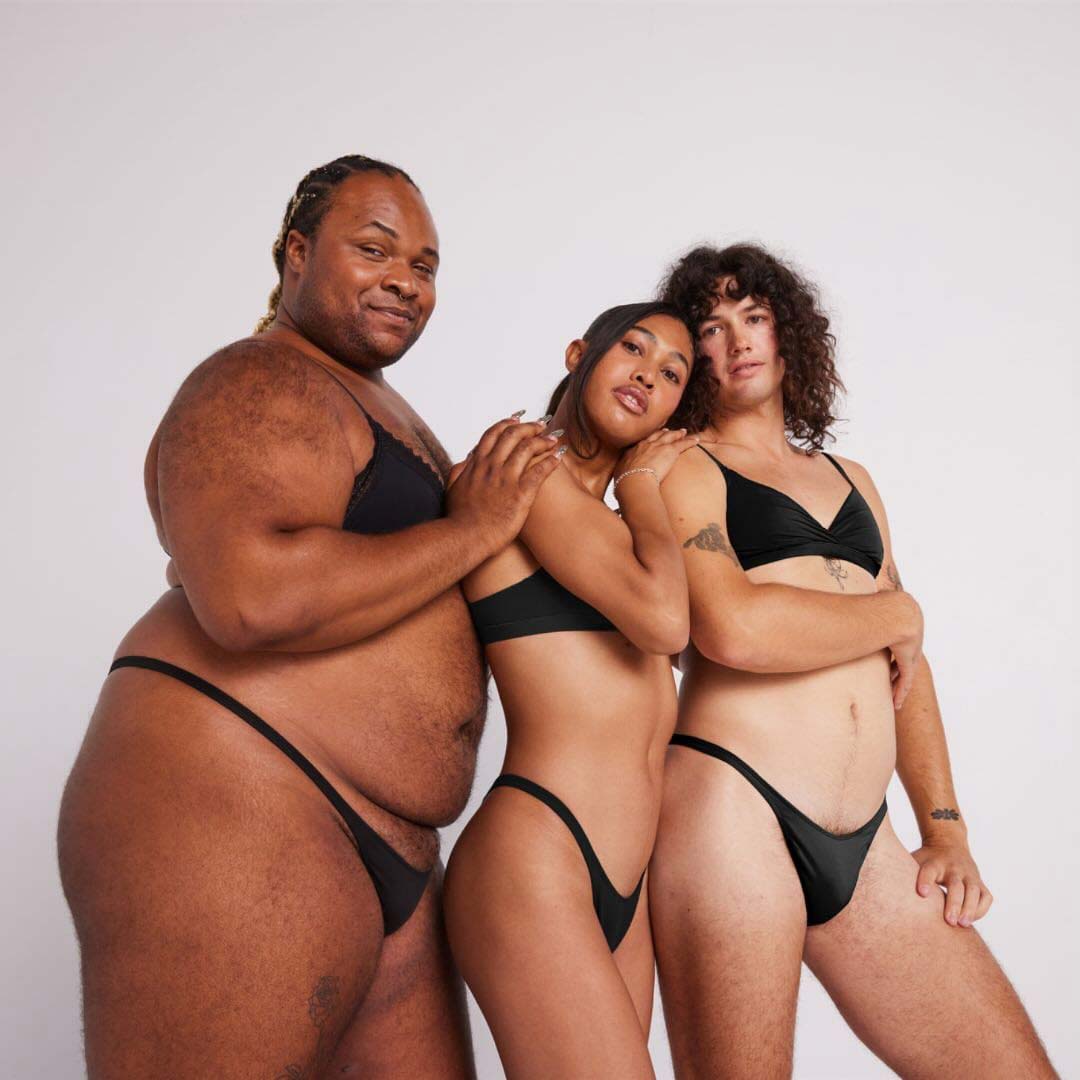 Black minimalist bikini set with thin straps and high-cut legs from urbody collection for swimwear use