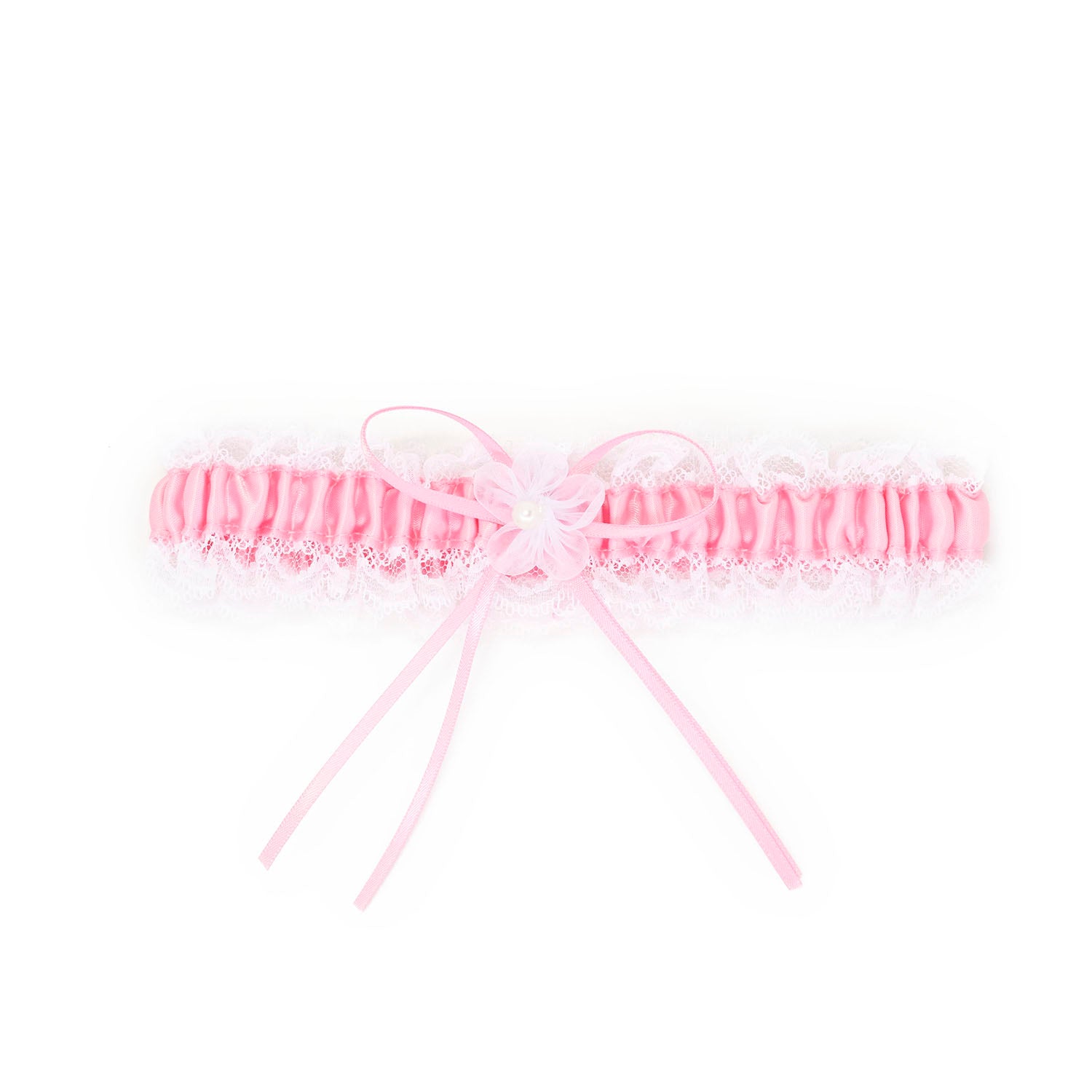 Pink wedding garter for bride with lace