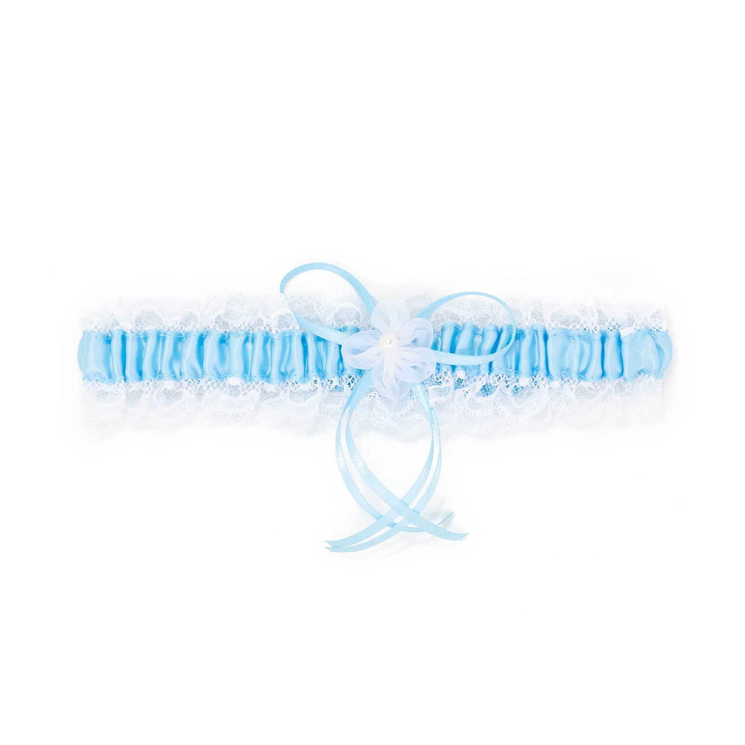 Blue wedding garter for bride with lace