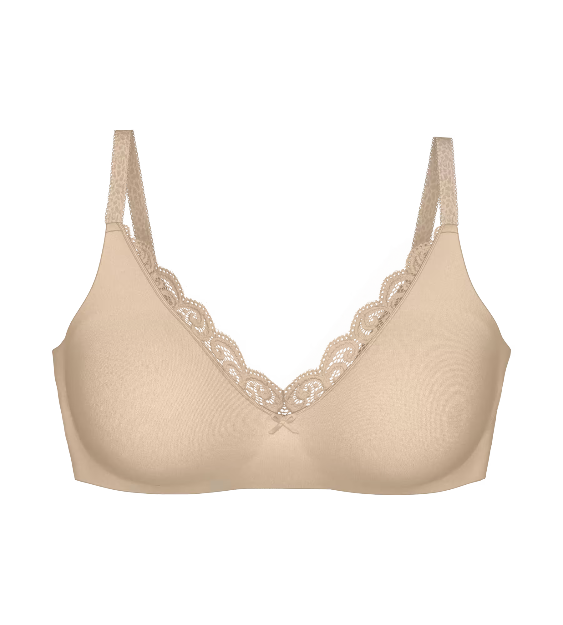Amourette N01 beige lace-trimmed bra with floral neckline details