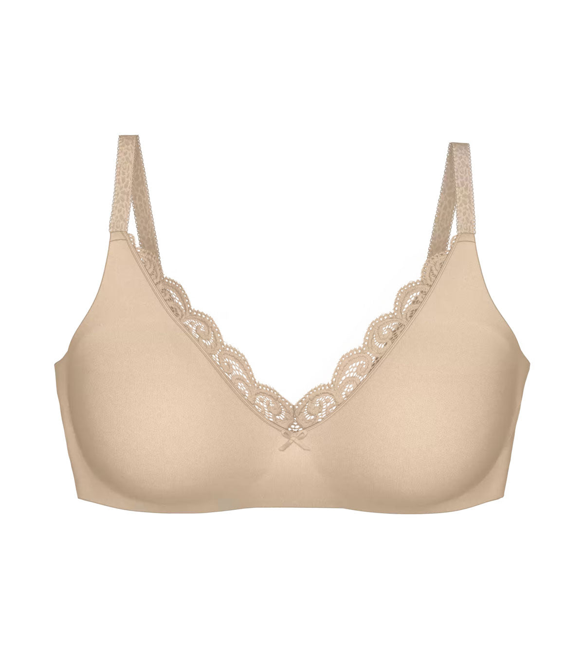 Beige Amourette N01 lace-trimmed bra with delicate scalloped edges and thin straps in soft fabric