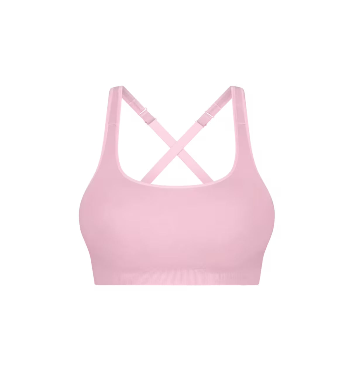 Soft pink seamless sports bra triaction ultra seamfree top with flattering cross-back design visible from the back