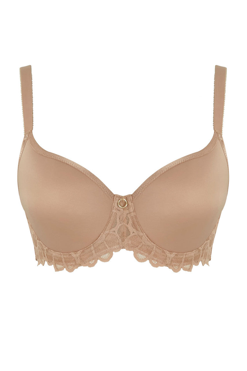 Allure Moulded Spacer beige underwire bra with lace trim