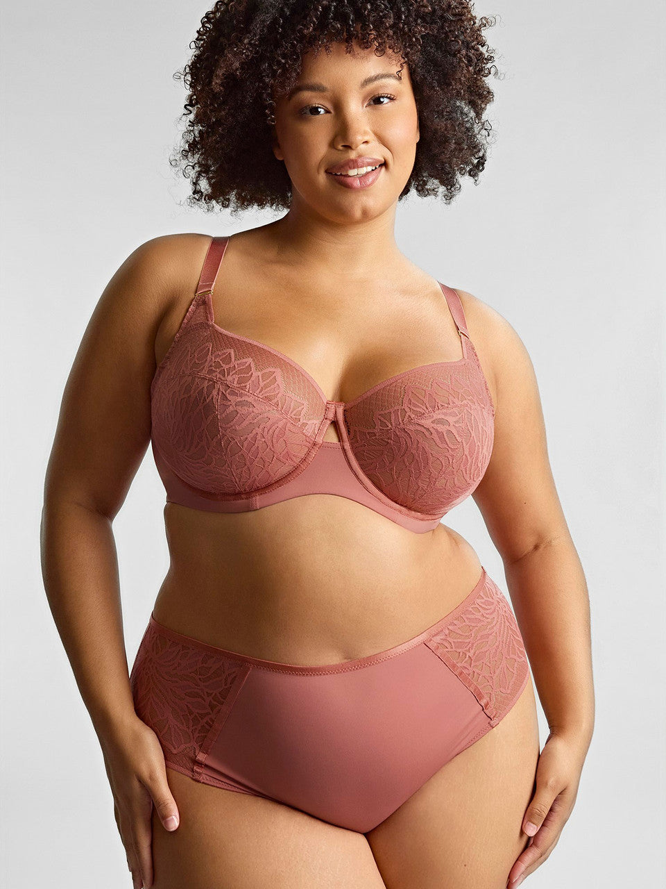 Sophia Deep Brief rose gold lace bra and high-waisted briefs set