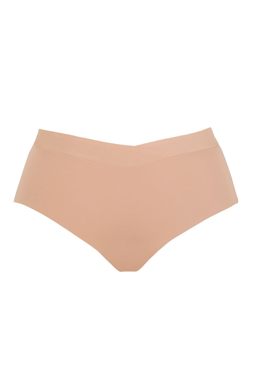 Beige high-waisted body deep brief with smooth seamless design for comfortable everyday wear