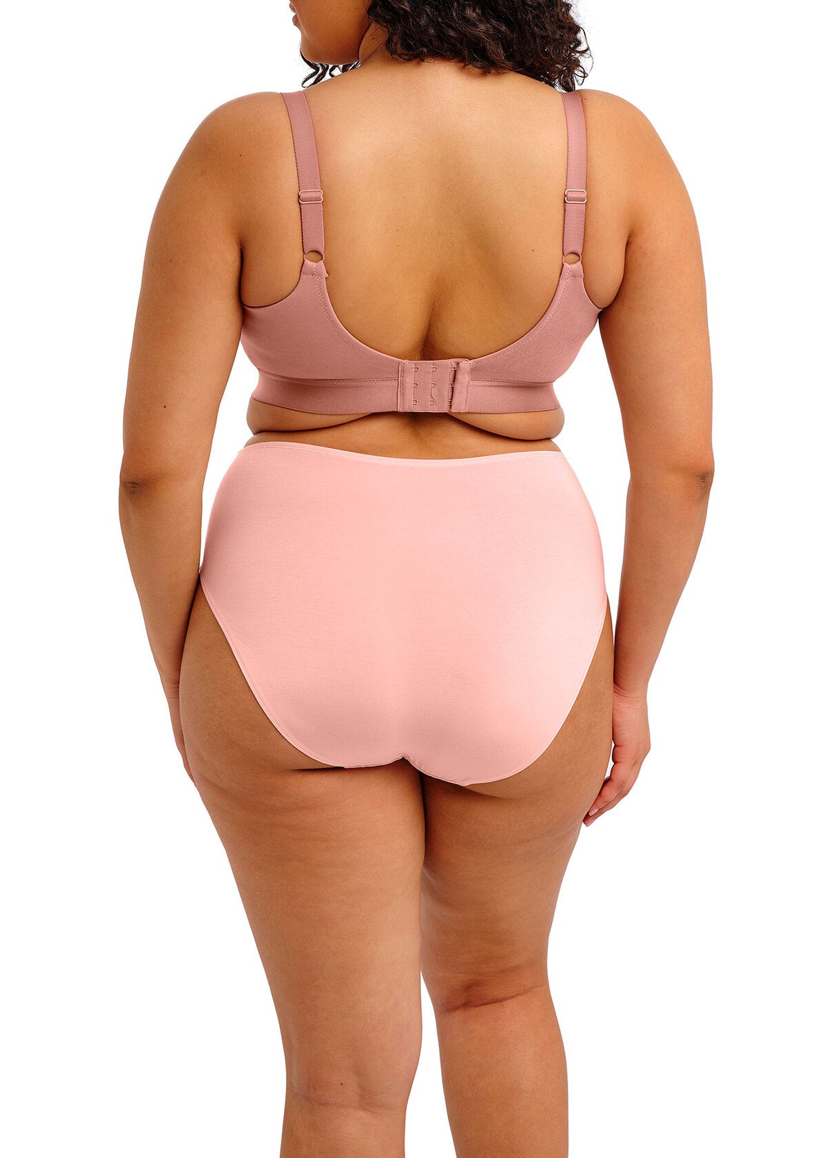 Downtime non wired bralette plus-size soft blush pink seamless fabric bra and matching high-waisted briefs set