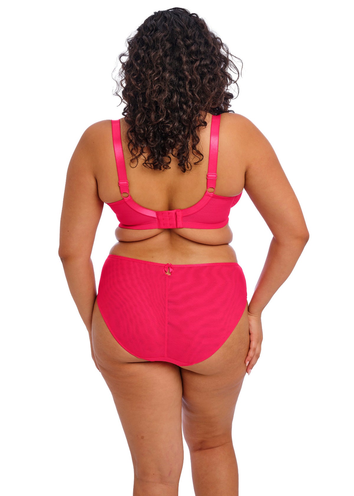 Bright pink plus-size Teagan lingerie set with supportive bra and high-leg briefs