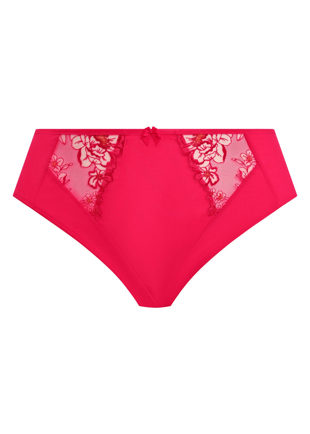 Teagan high-leg brief in bright fuchsia with floral lace and bow