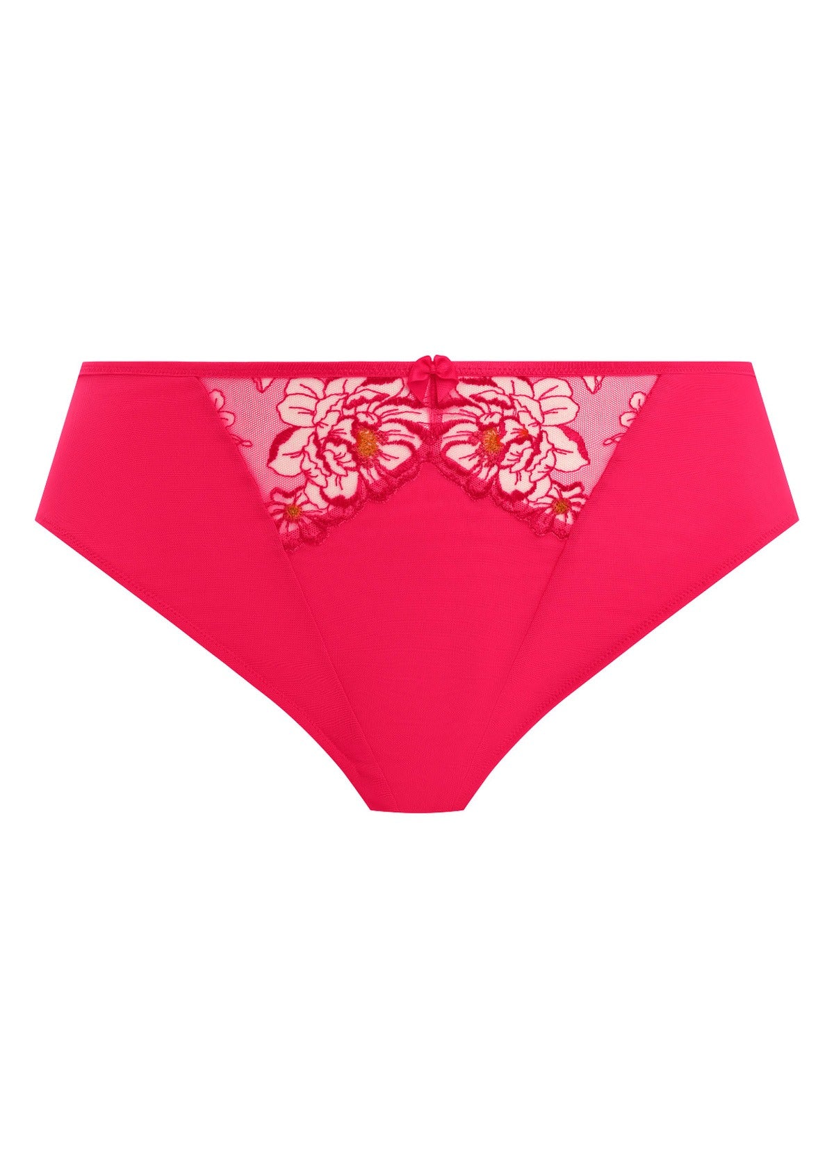 Teagan Azalea thong in bright fuchsia with white floral lace and gold accents