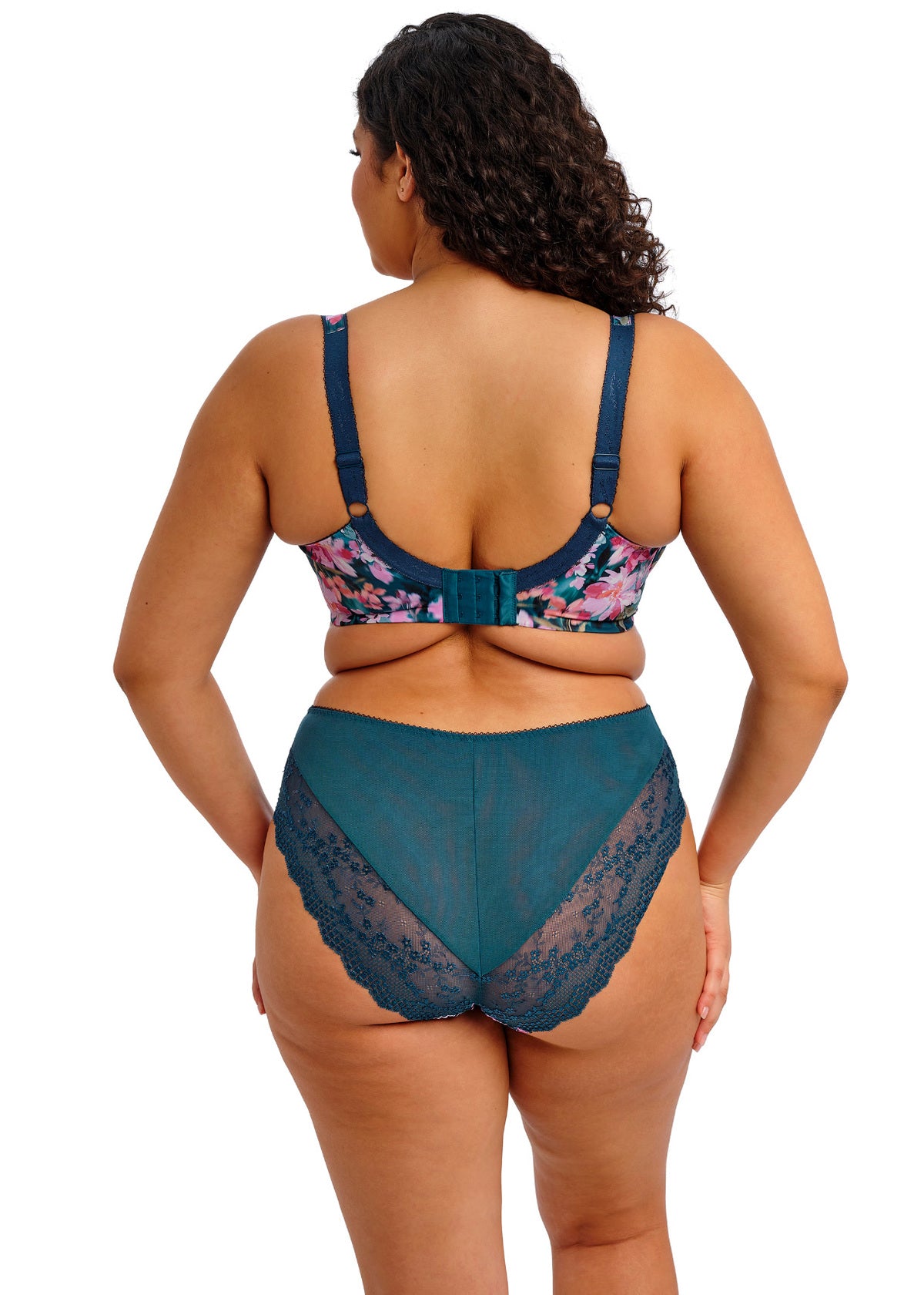 Teal floral bra with lace trim and adjustable straps in Lucie High Leg Brief