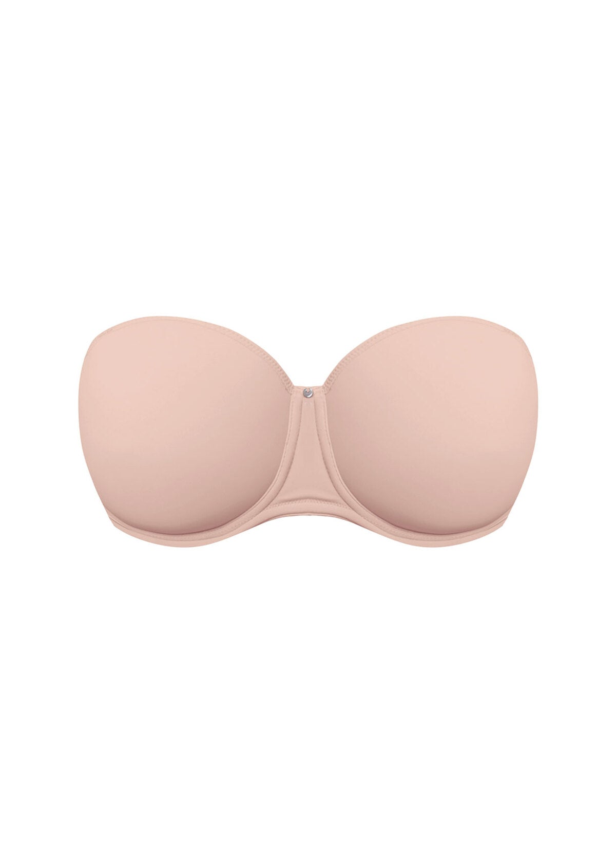 Beige aura moulded strapless bra with smooth seamless design for comfortable support and invisible wear