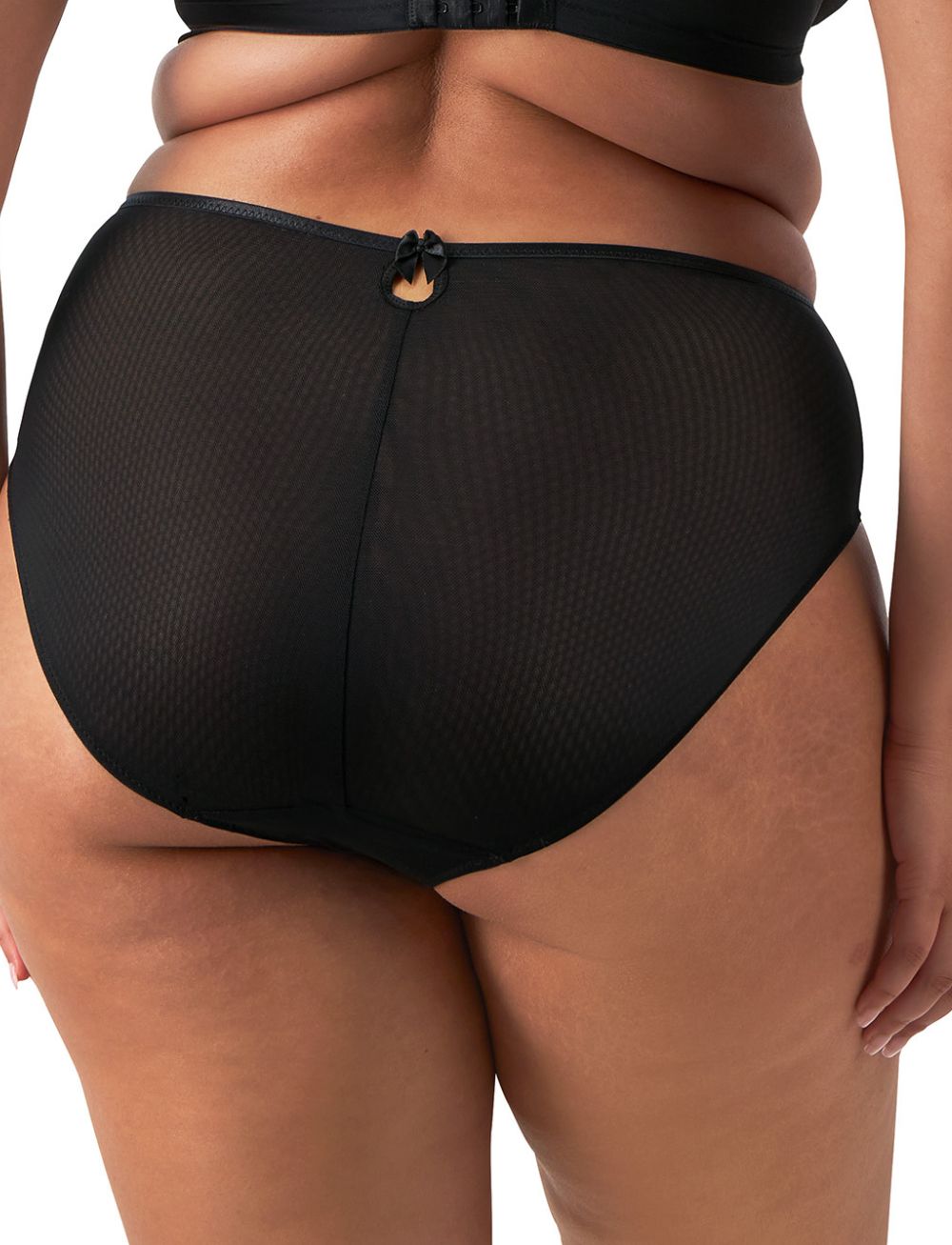 Teagan High Leg Brief in black mesh with back bow