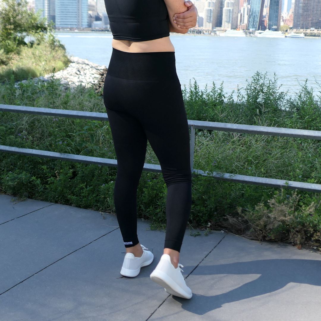 Black FEMME Pocket Leggings with high-waisted snug fit and ankle branding