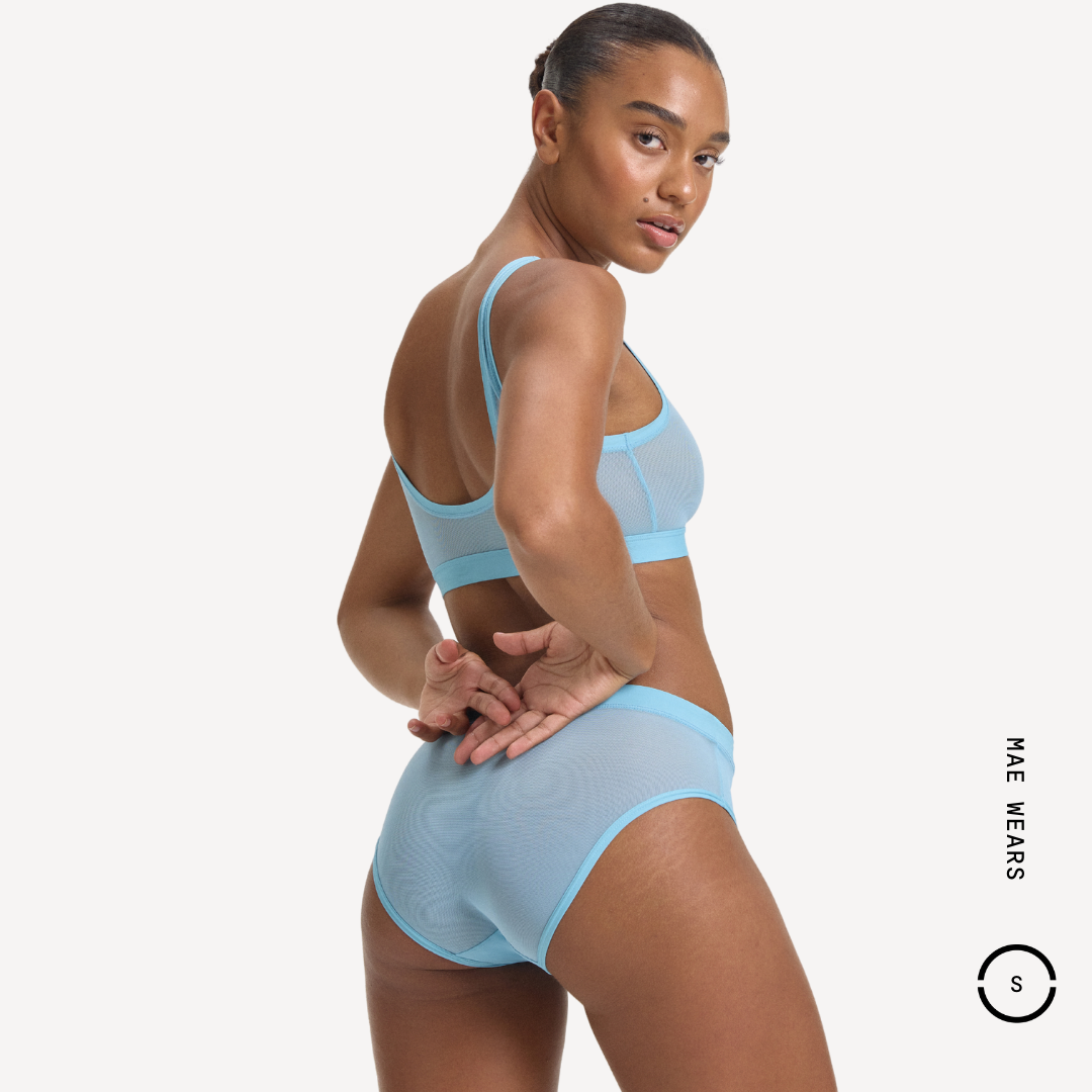 Light blue sheer mesh two-piece lingerie set in Everybody Tuck Brief