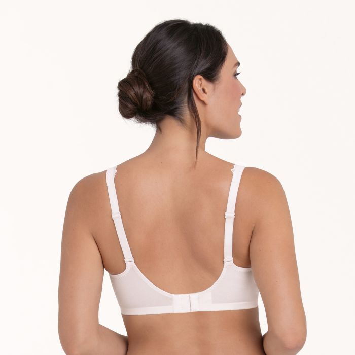 White underwire Eloise mastectomy bra with adjustable straps and seamless back design shown from the back side