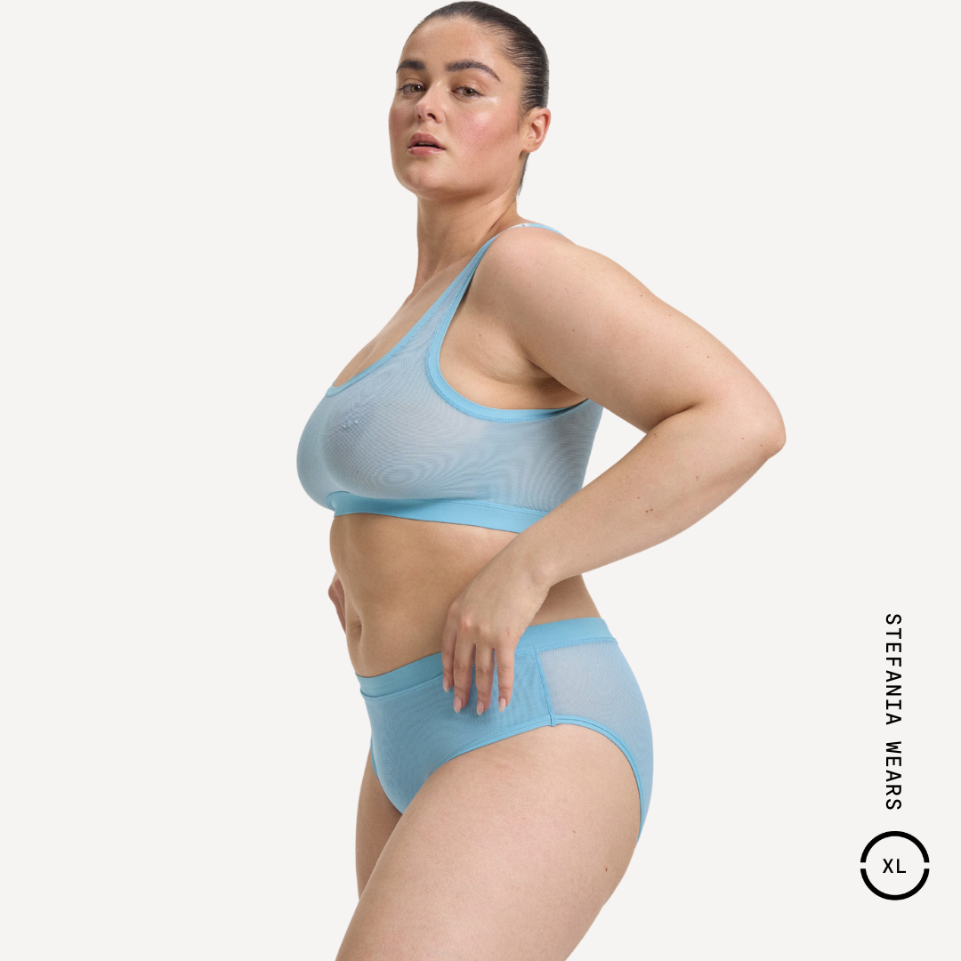 Light blue sheer mesh two-piece lingerie set by Stefania in Everybody Tuck Brief