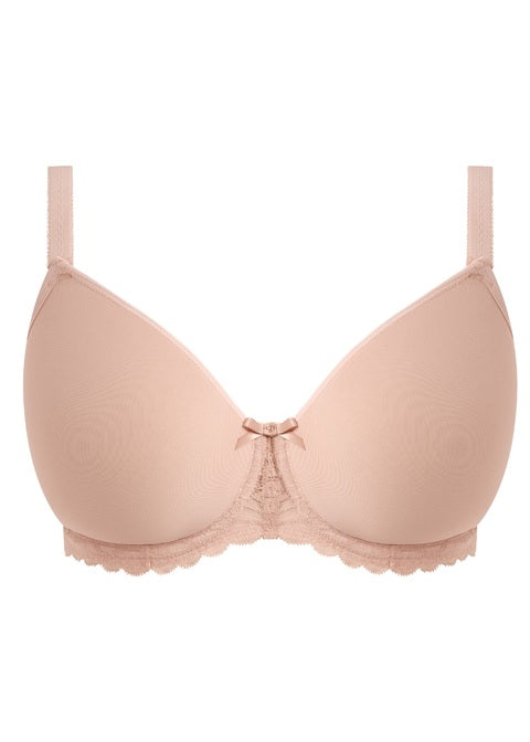 Quinn Cameo UW moulded spacer bra in beige with lace trim and bow