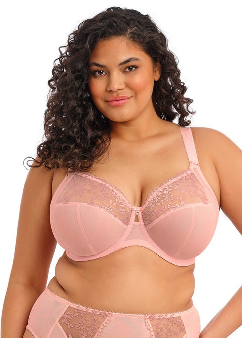 Pink lace-trimmed underwire bra with soft mesh panels and adjustable straps from zarla uw bra collection