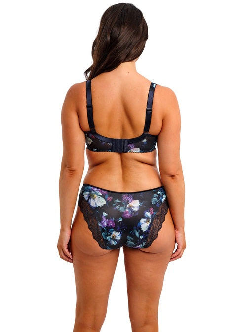 Lucia Brief black floral lace lingerie set with purple white blossoms