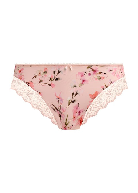 Lucia Brief: pink floral briefs with white lace trim
