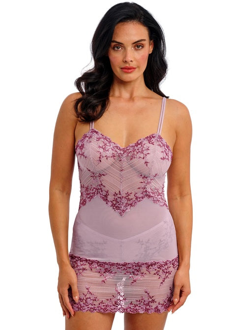 Embrace Lace Chemise: lavender lace bodysuit with floral embroidery