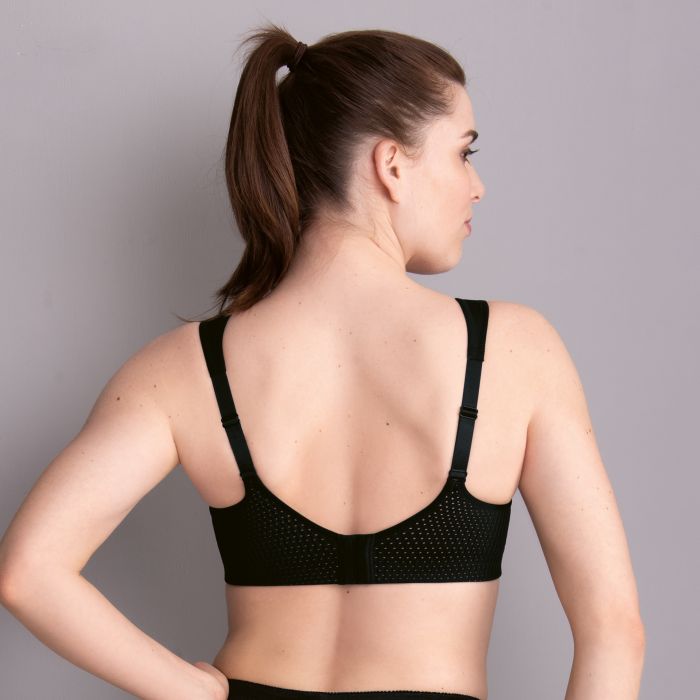 Air Control Sports Bra black mesh-paneled with adjustable straps