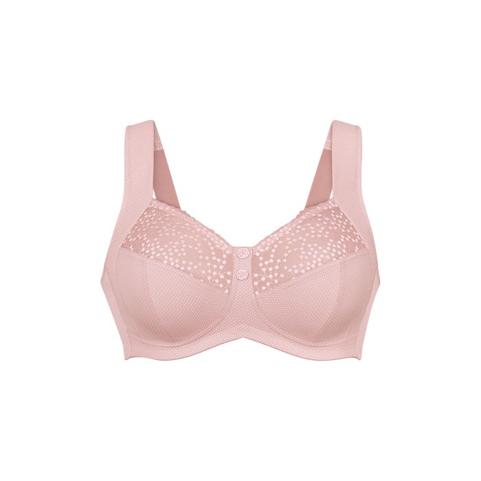 Orely support delicate blush pink underwire bra with lace overlay floral patterns and adjustable straps