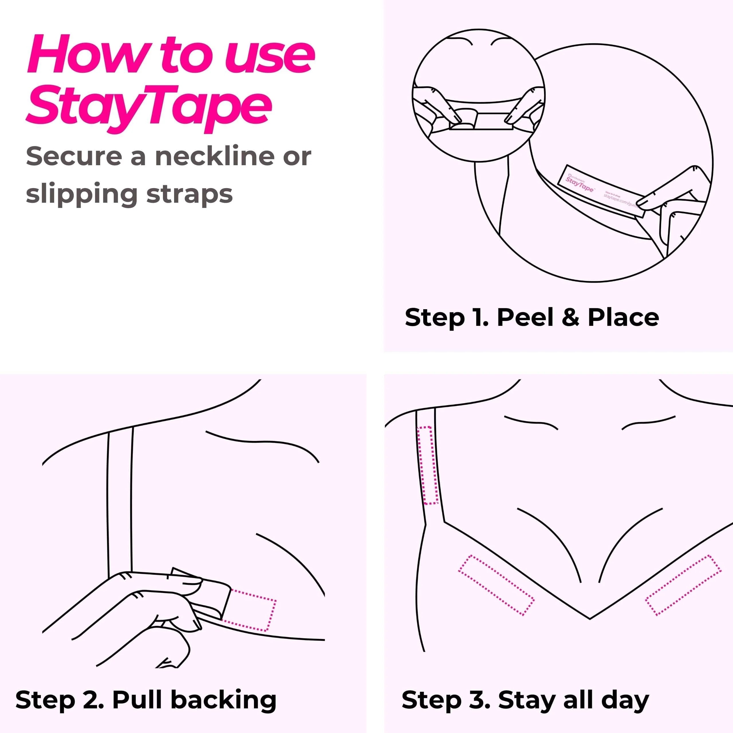 StayTape adhesive strip for securing necklines and straps
