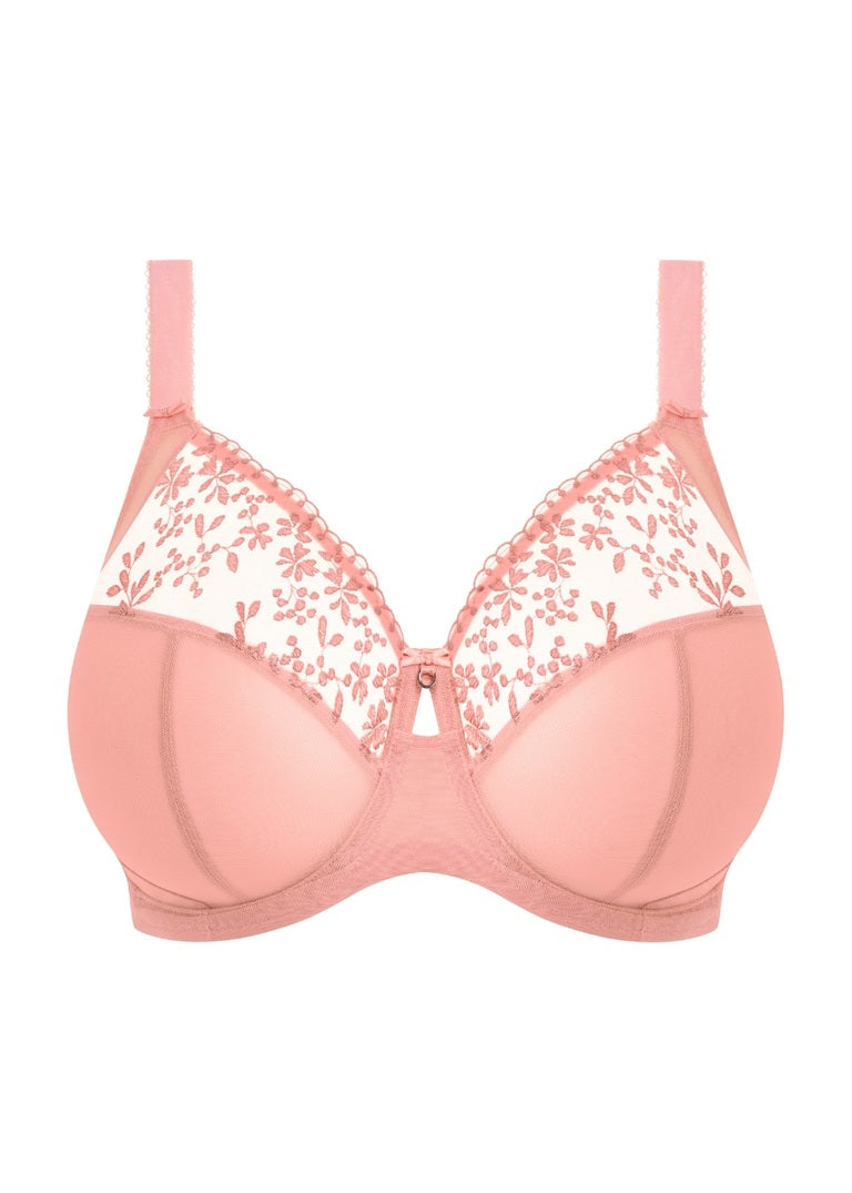 Zarla uw bra soft pink underwire bra with delicate floral lace trim on cups and matching straps
