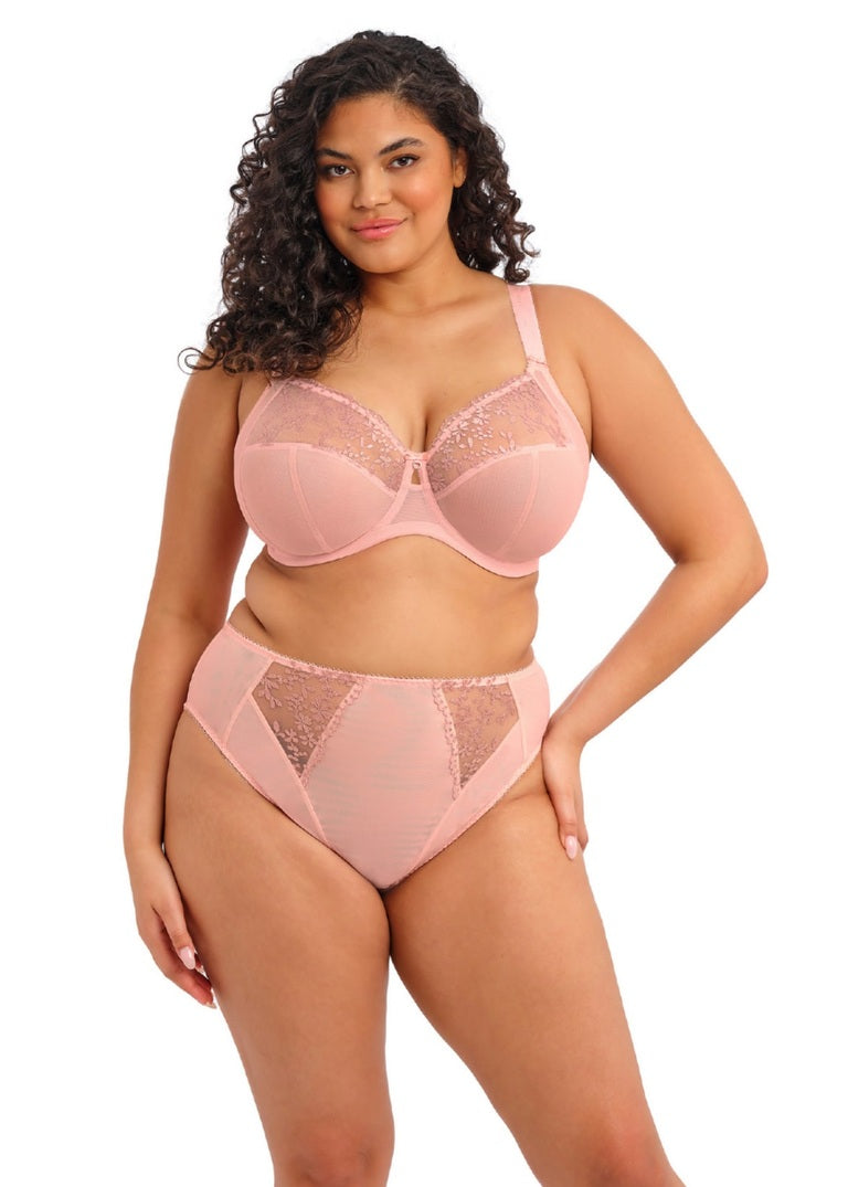 Pink lace and mesh bra set with delicate sparkling embellishments from zarla high leg brief collection