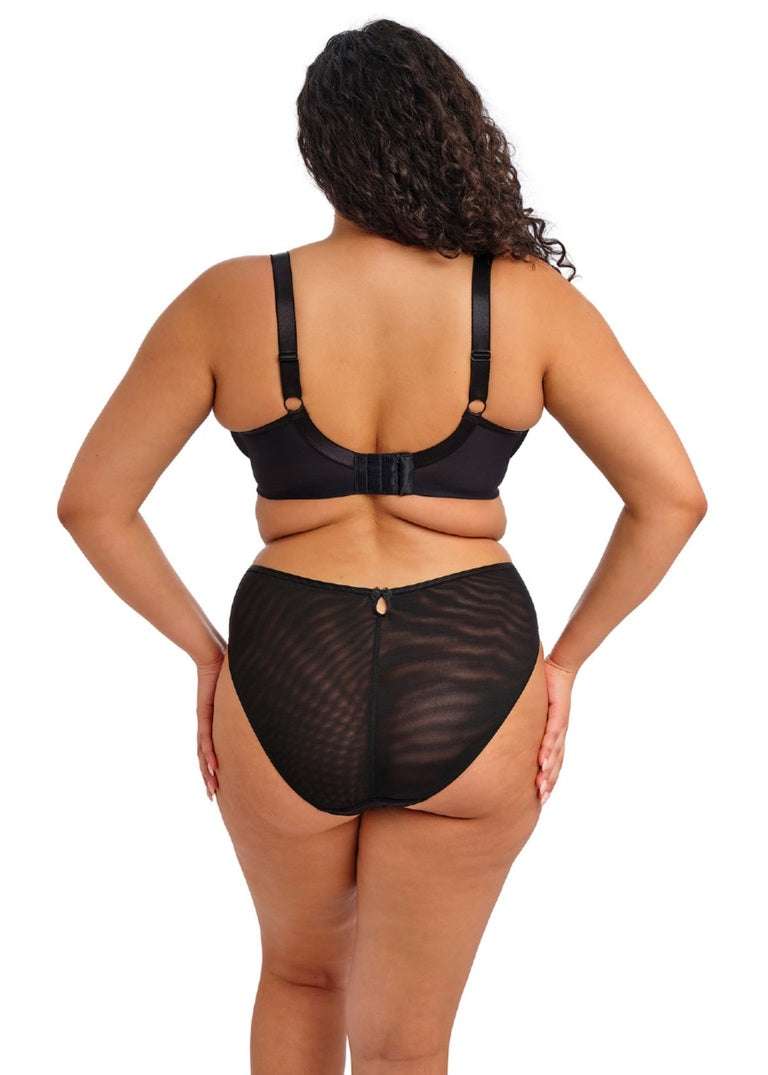 Black sheer mesh high-waisted Teagan briefs with zipper and gold hardware