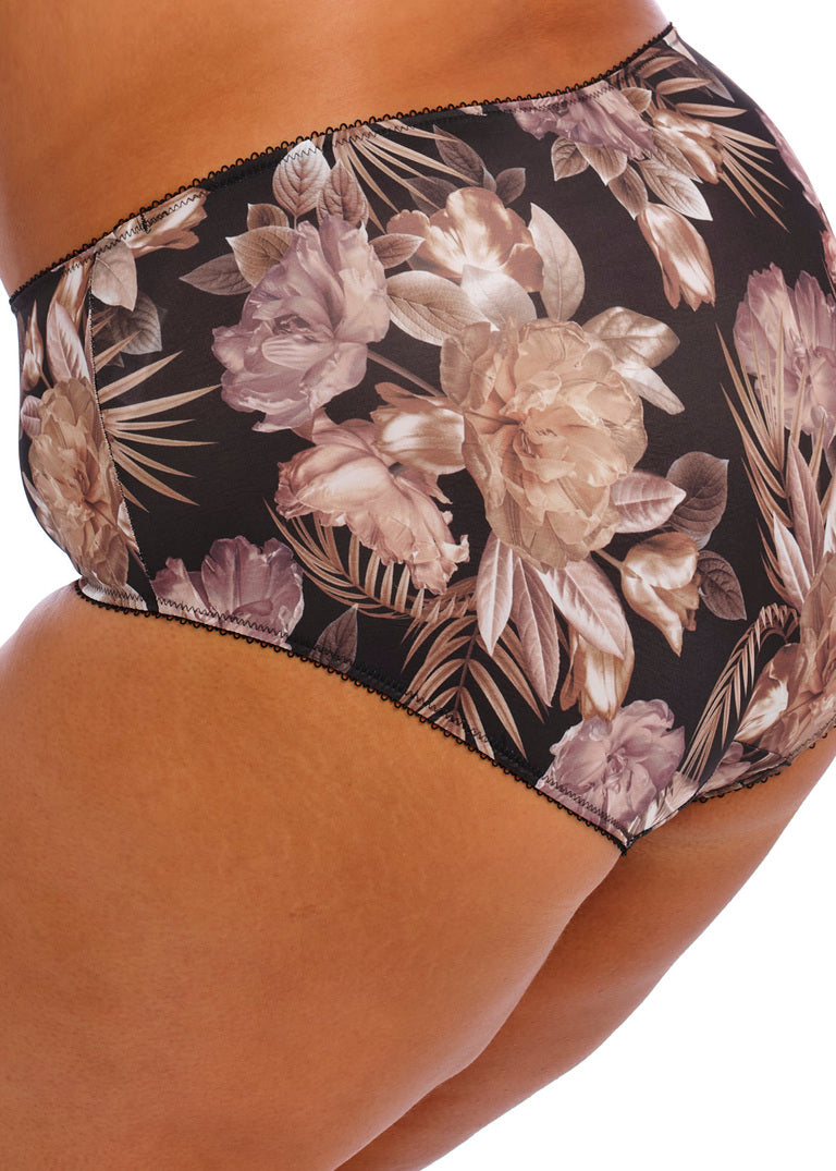 Kayla Brief: black high-waisted floral briefs with lace trim