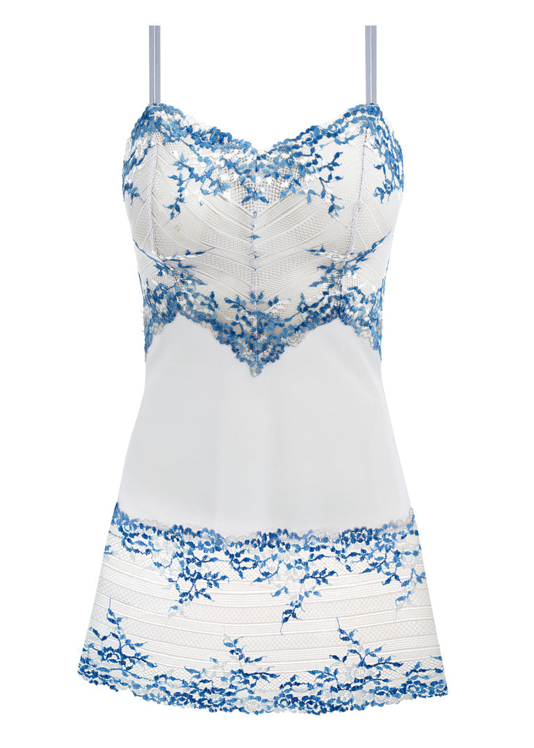 Embrace Lace Chemise: delicate white camisole with blue floral lace details
