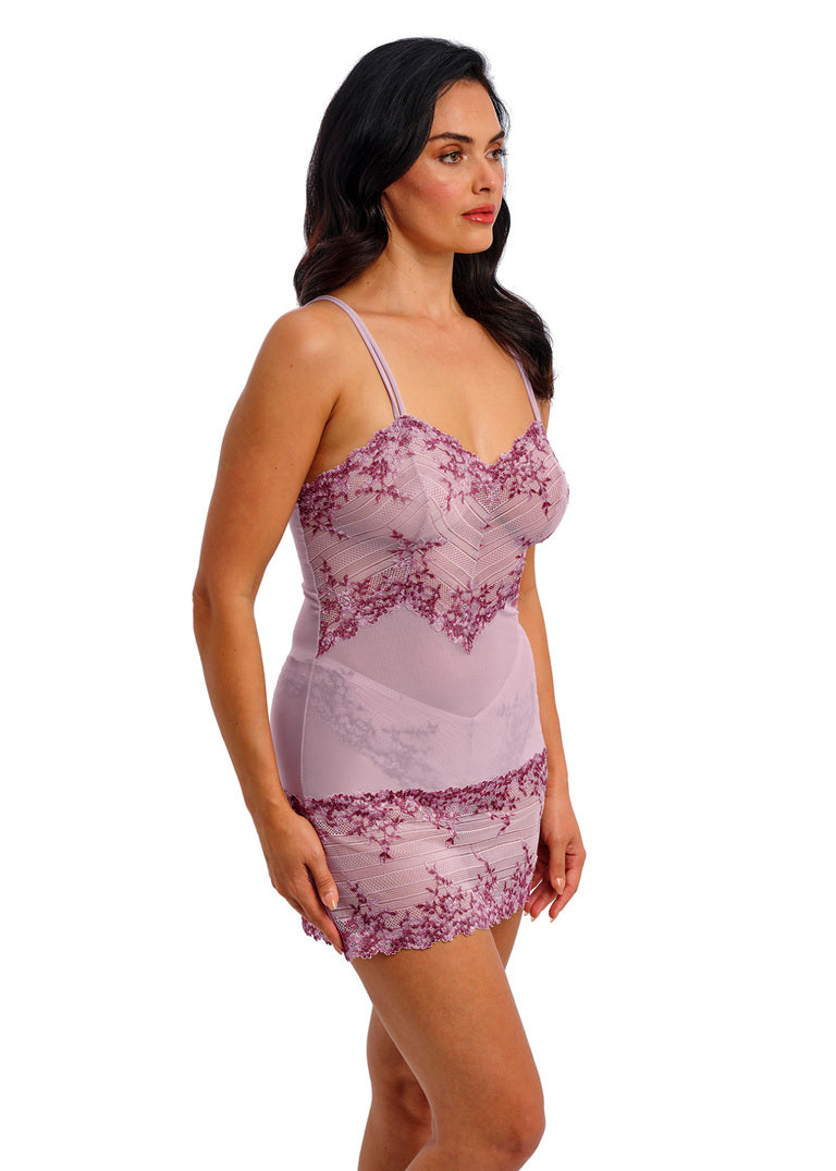 Embrace Lace Chemise: lavender sheer nightgown with floral lace trim