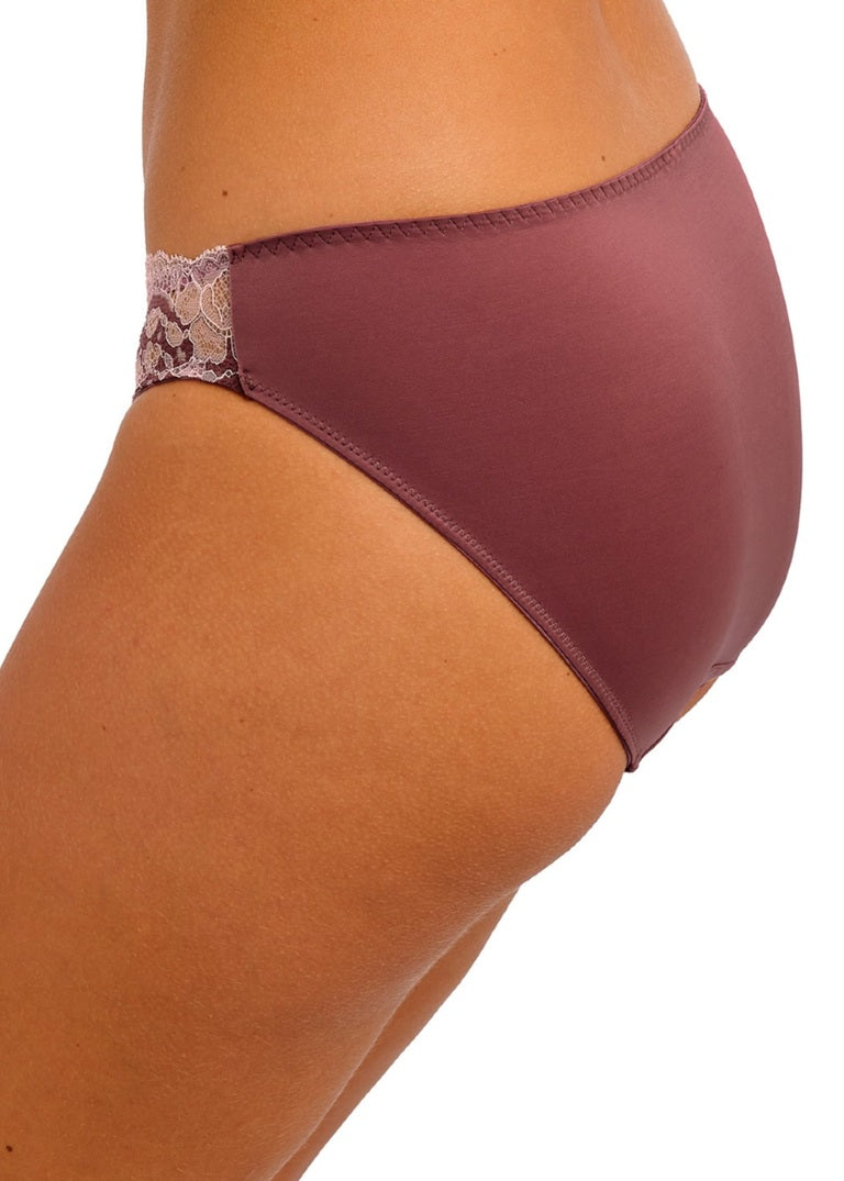 Modern Affair Bikini Brief in mauve with smooth texture and lace trim