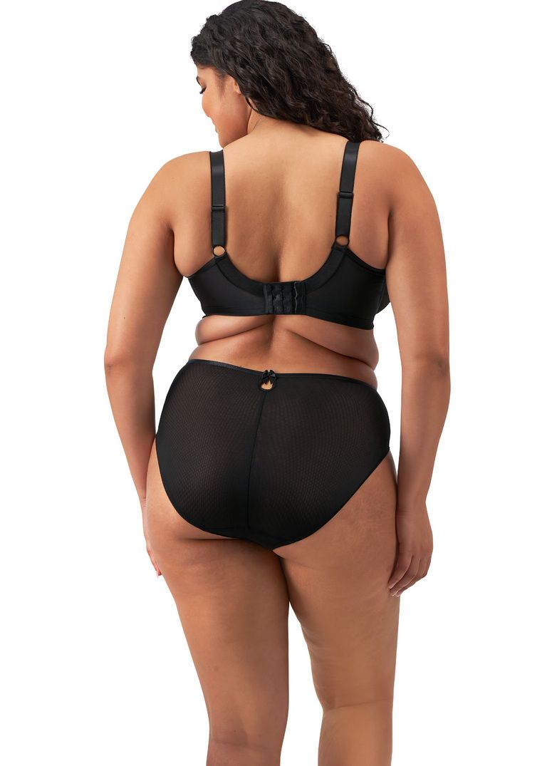 Teagan Underwire Plunge Bra: black plus-size sheer mesh lingerie set