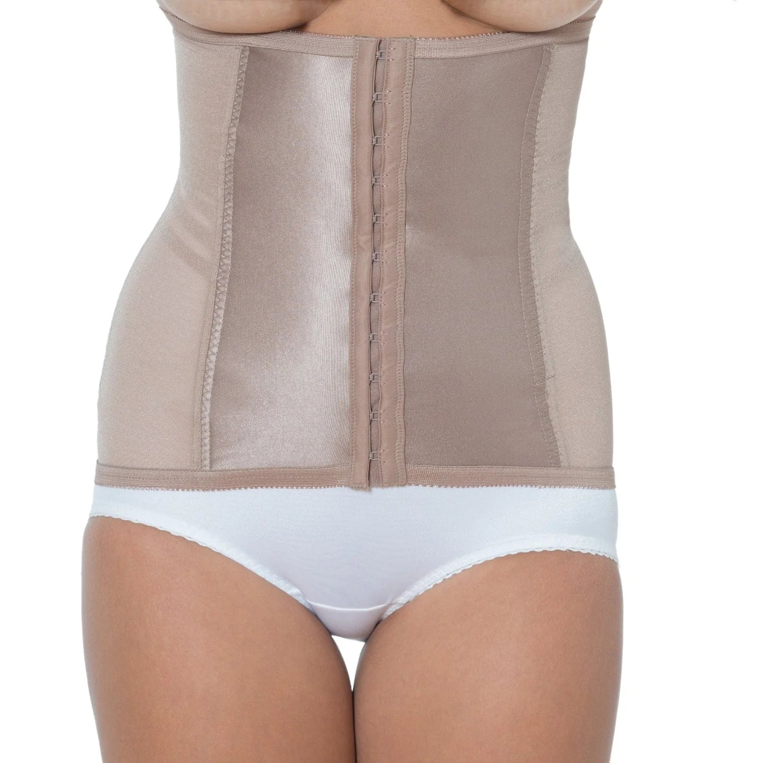 Shapette Waist Cincher beige mesh and satin corset with central zipper