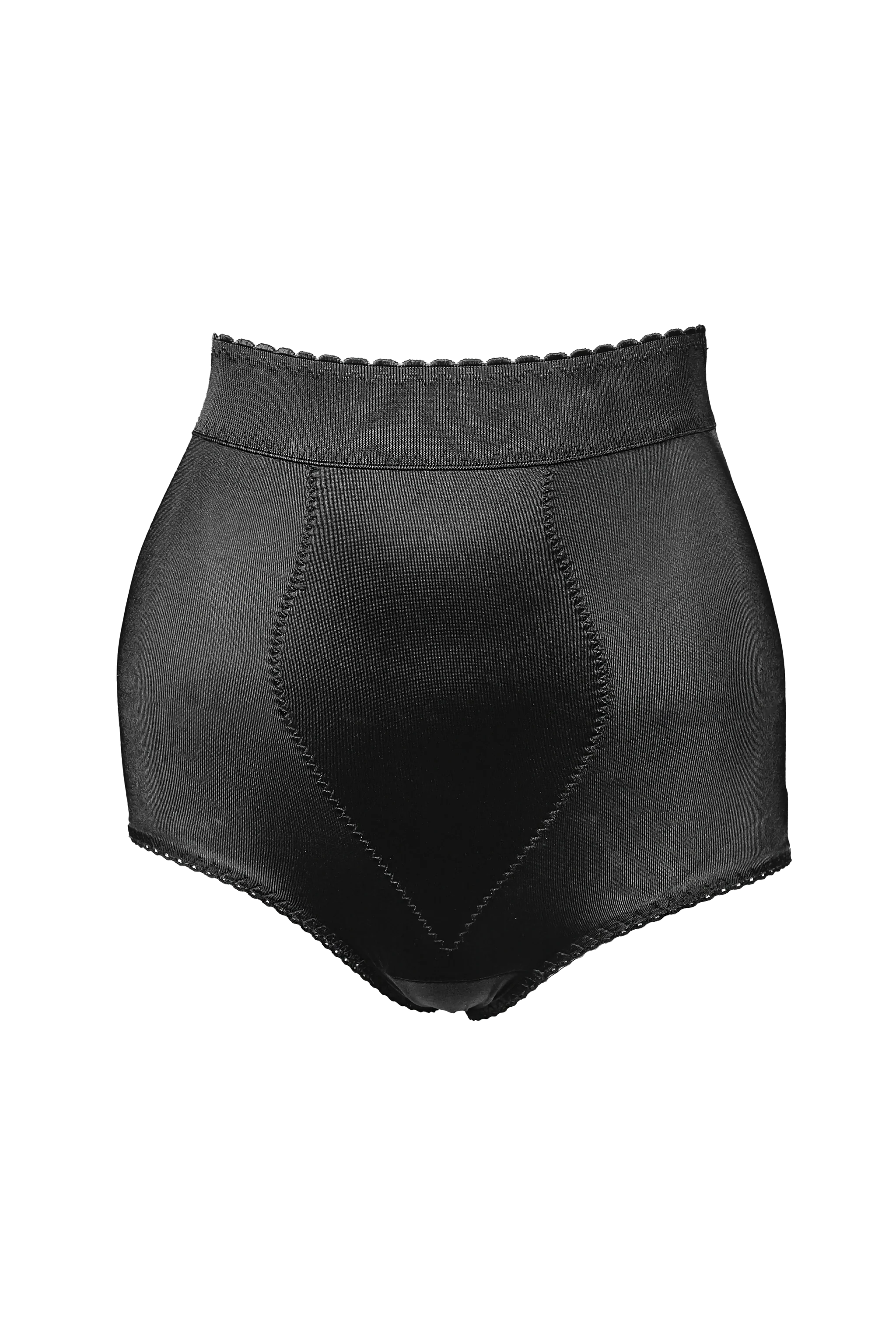 Black high-waisted shapewear briefs with ribbed waistband and seams