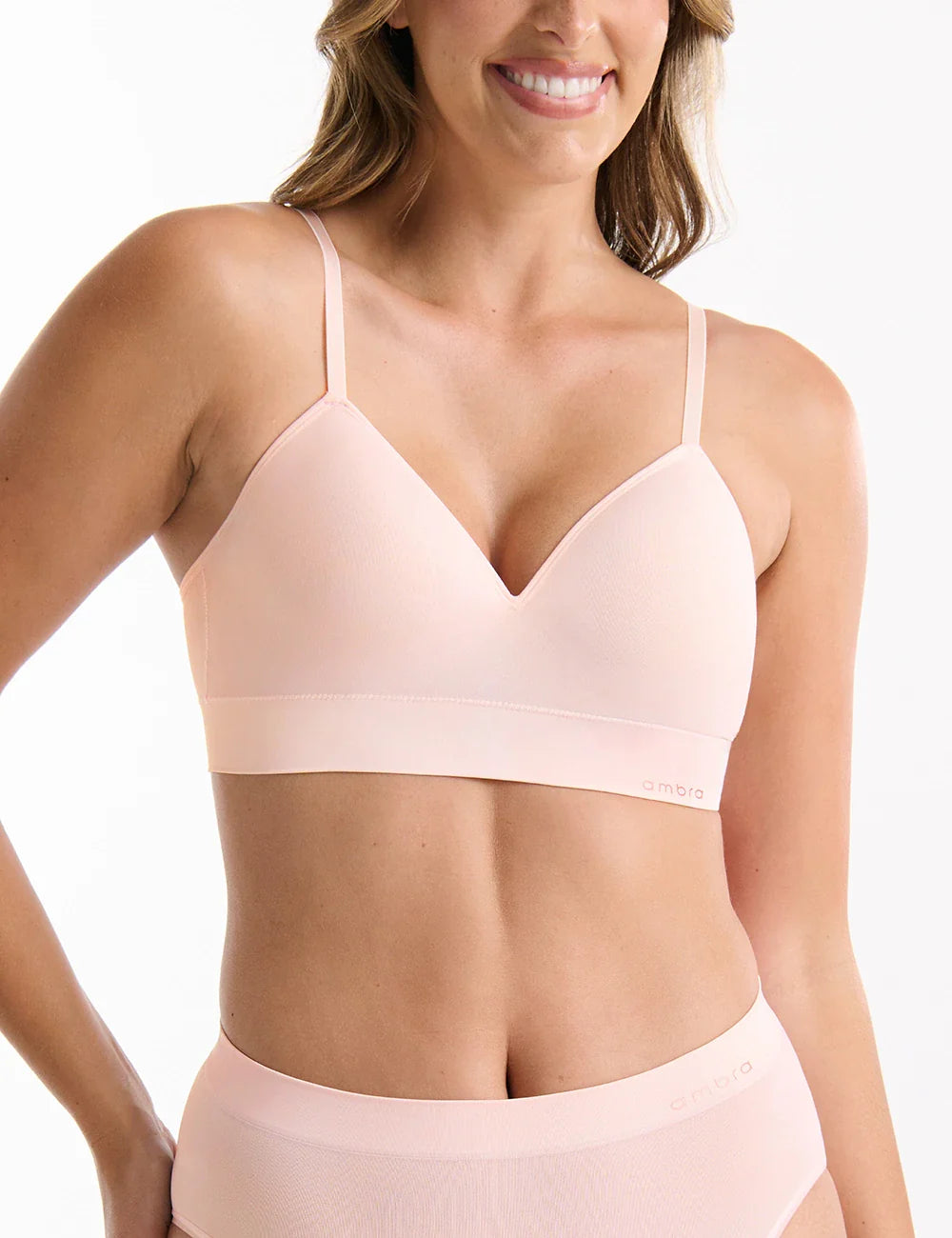 Bondi Bare Longline soft blush pink seamless underwire-free bra