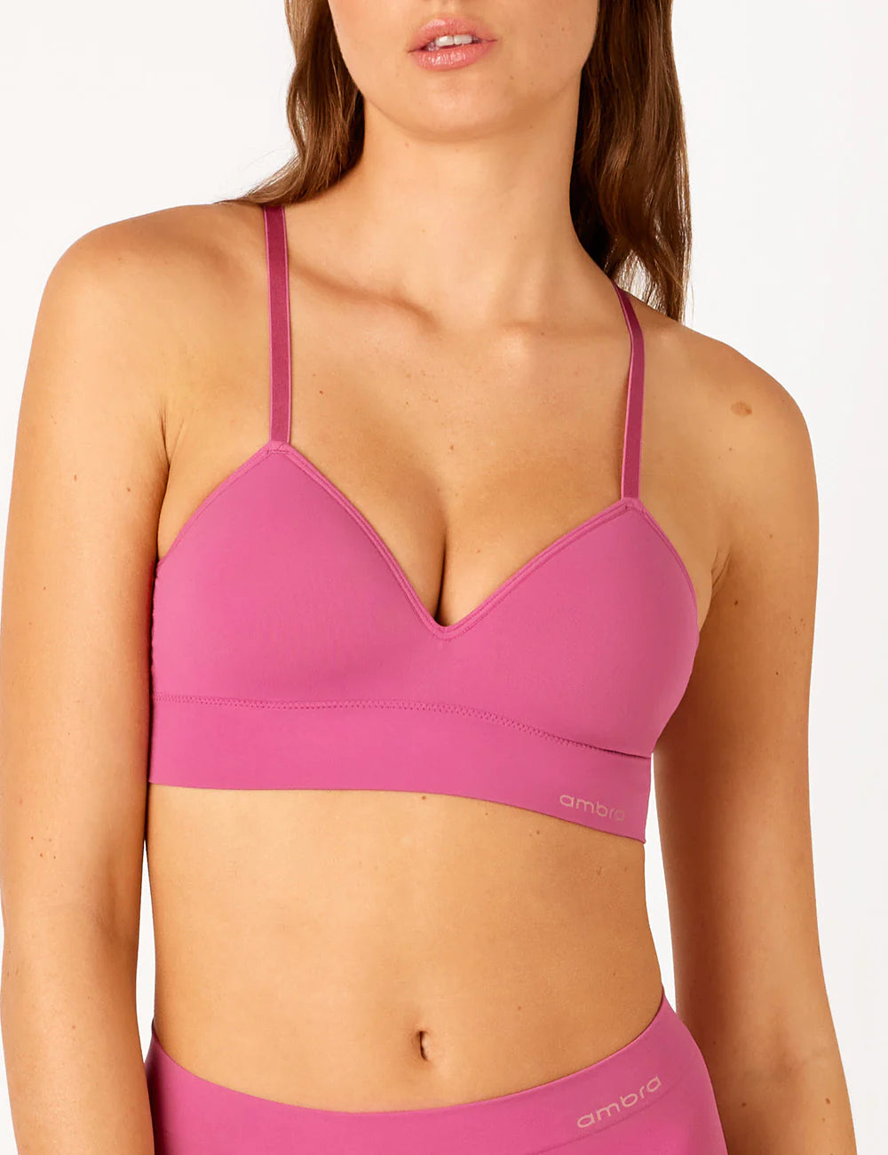 Vibrant fuchsia Bondi Bare Longline seamless sports bra with thin straps