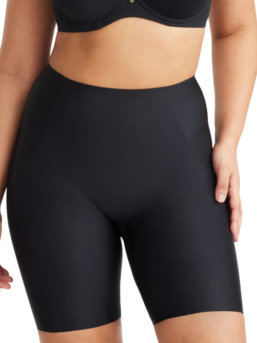 Black high-waisted seamless shapewear shorts for no VPL thighs