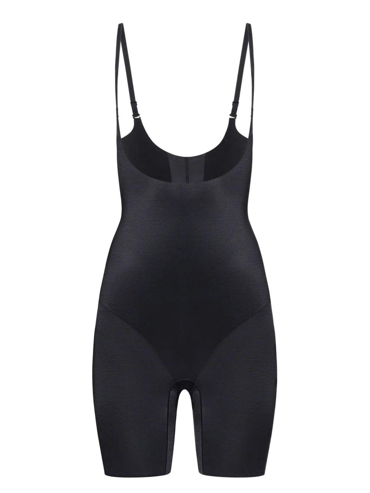 Black seamless shapewear bodysuit by body skiins with thin adjustable straps and smooth form fitting design
