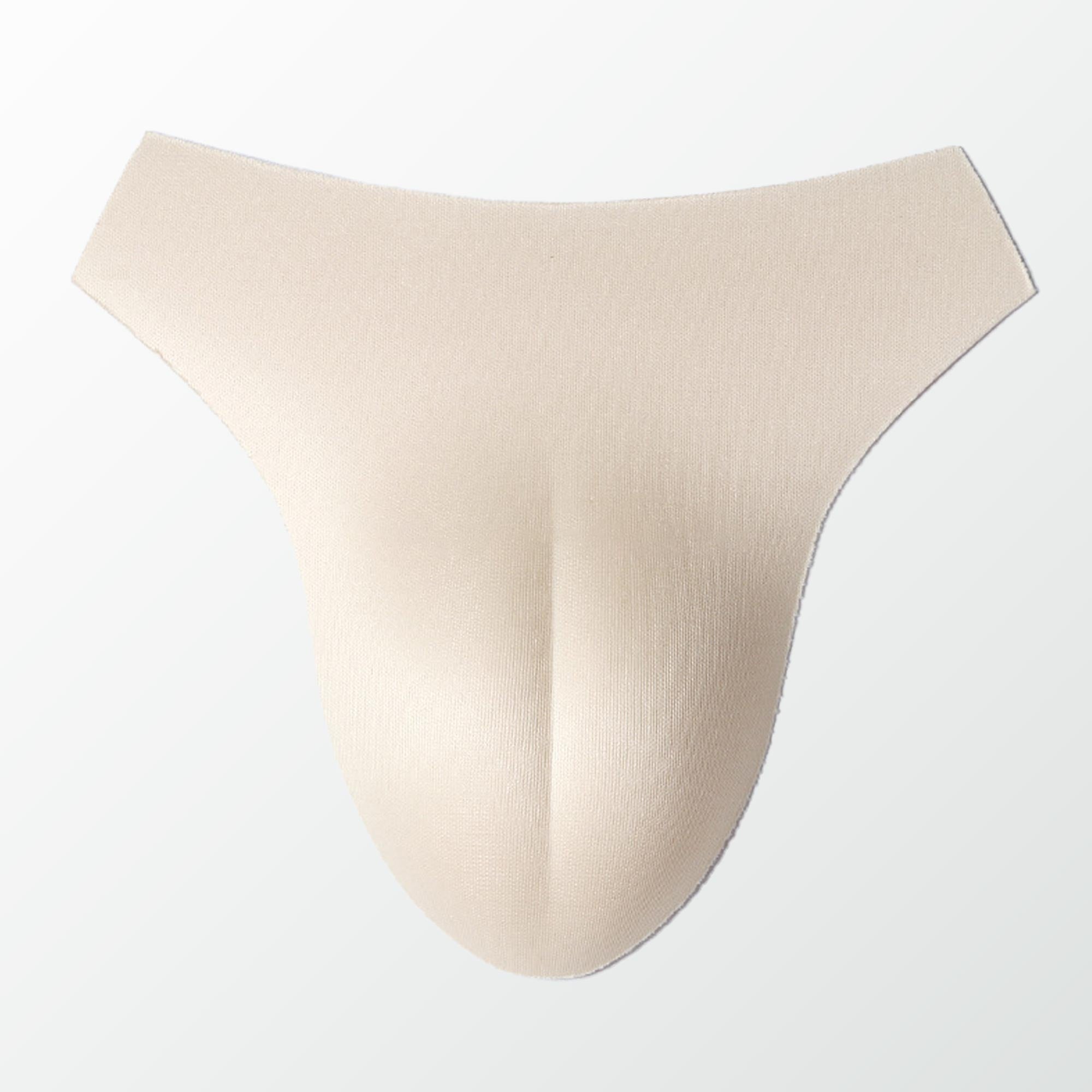 Beige seamless stretchy briefs with minimalist camel toe insert pad